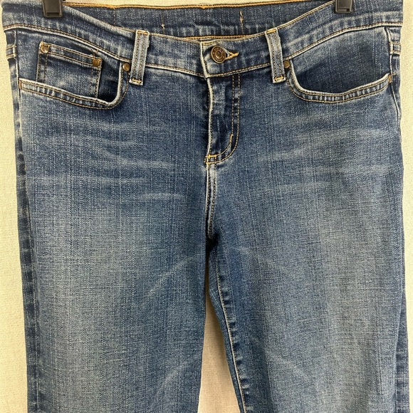 bebe Vintage Mid Rise Flare Leg Denim Jeans USA SZ 30 Tan Suede Back Logo Y2k - Picture 13 of 16